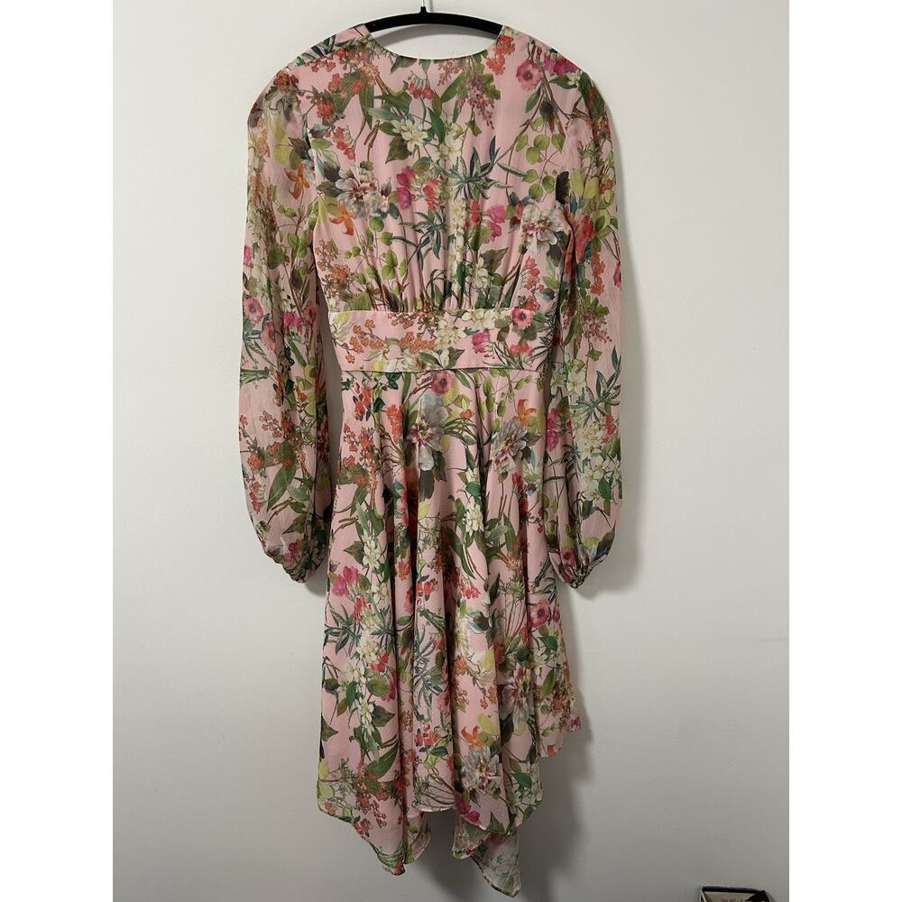 Jay Godfrey Womens Eldon Dress Pink Size 4 long sleeve‎ Floral Wrap Midi Lined - Picture 7 of 11